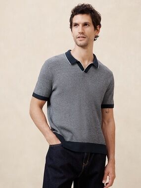 Banana Republic Birdseye Stitch Sweater Polo - Navy